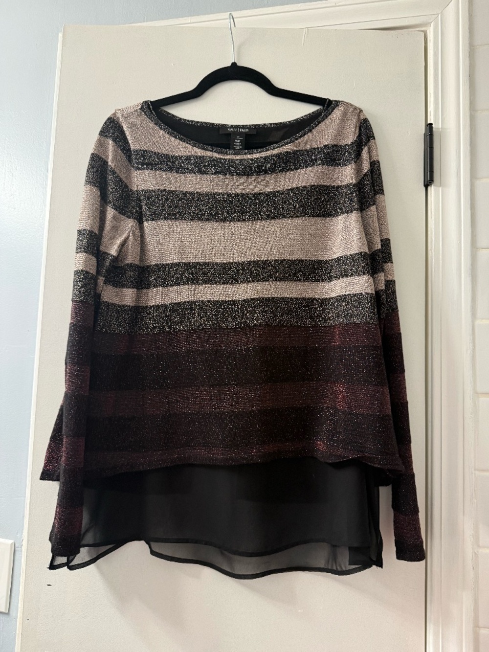 White House Black Market Metallic Striped Layered Top – Size Medium